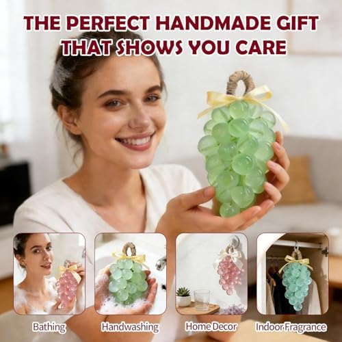 DIY Grape Soap Making Kit for Beginners, Complete Handmade Craft Set with Molds, Mica Powder, Natural Soap Base & Tweezers, Colorful Twine Ropes & Decorative Bows, Home Decor, Gift Ready