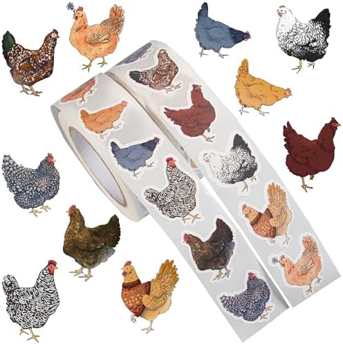 1000PCS Chicken Sticker Roll, 2 Rolls 10 Designs Farm Stickers