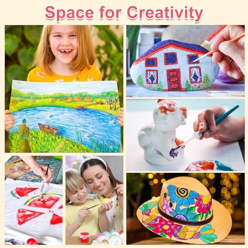 322PCS Washable Acrylic Paint for Kids Arts and Crafts, 23 Gouache Watercolor Paint Combination Sets of 12 Colors for Party Classroom Painting Supplies,23 Flat and 23 Pointed Brushes