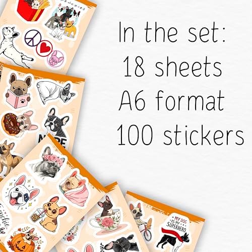 100Pcs French Bulldog Stickers for Water Bottle, Laptop - French Bulldog Gifts, Party Supplies & Decorations - Bull Dog Stickers, Decals - Gift for Women & Men
