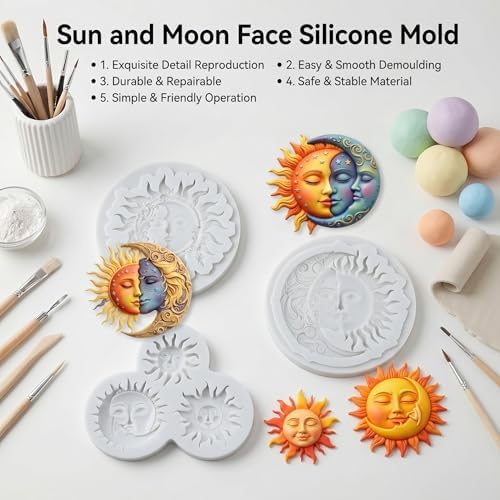 Sun Moon Face Polymer Clay Mold Sun Face Silicone Molds Set of 3