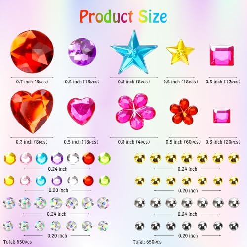 2168pcs Gem Stickers Rhinestones for Crafts, Sparkling Cute Star Heart Round Small Stickers for Women Adults, Glitter Jewels Stickers for Face Eye Body Makeup, DIY Decoration, WUINOID