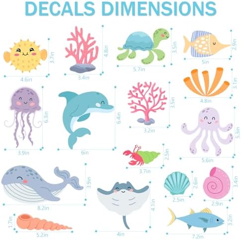 AOWDIAO 58 Pcs Ocean Animals Wall Decals - Peel and Stick Under the Sea Kids’ Room & Nursery Decor