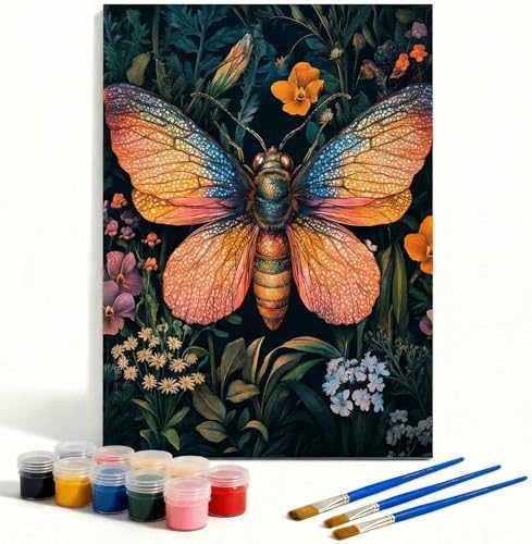 Amphol Paint by Numbers Kit for Adults - 16x20 In Moth DIY Paint by Numbers Kit for Beginners, Oil Painting Kit on Unframed Canvas Art for Home Wall Decor, Stress Relief with Acrylic Paint & 3 Brushes