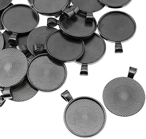 25pcs 25mm Round Bezel Pendant Trays Setting Cabochon Blank Base for DIY Crafting Photo Jewelry Findings Making Accessories, Gun Black