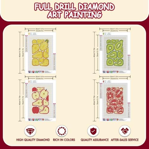 DOTSOPS 4Pcs Fruit Slices Diamond Painting Kits for Adults Round Full Drill