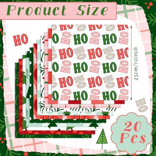 HunnmingRe 20 Pcs 10''x10'' Red Green Christmas Quilting Fabric Squares