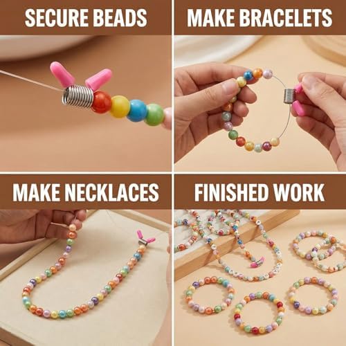6-Piece Bead Stoppers with Red Handles, Pink Jewelry Making Tools for Bead Line Ends to Prevent Beads from Falling