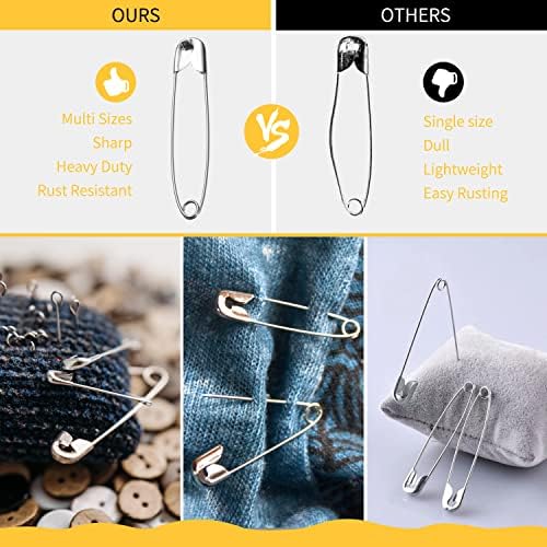 XKDOUS 150 Pack Safety Pins for Clothes 3 Universal Assorted Sizes, Sliver