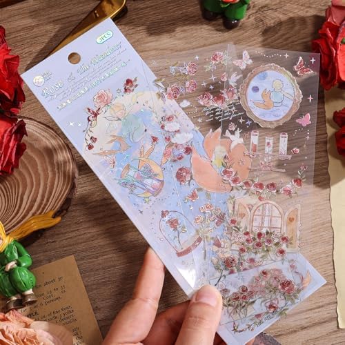 12 PCS Flowers Rose Themed Sticker, Decals for Scrapbook Supplies Bullet Junk Journal Bottles Planner Laptops DIY Scrapbooks Journals Phone Case Decoration Gifts Rewards