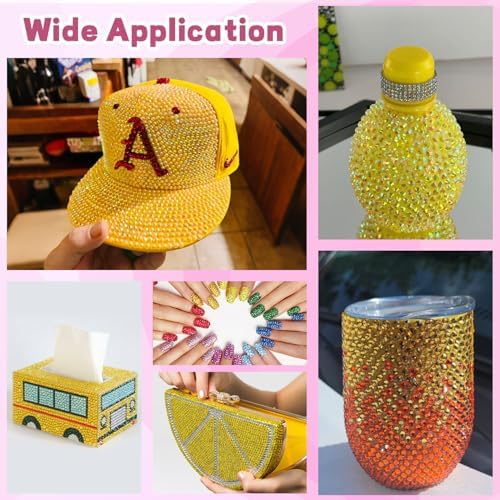 20000Pcs Yellow Rhinestones for Bedazzling with B7000 Jewelry Glue, Resin Rhinestones for Crafting Crafts DIY, Bedazzler Kit Gems for Clothing Shoes Tumblers Fabric Nail Art Assorted Size 3/4/5/6mm