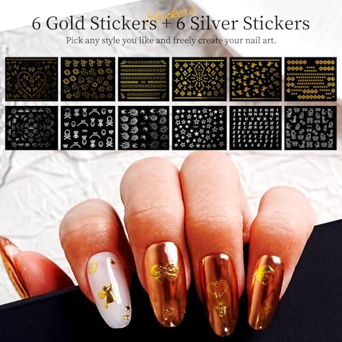 JODSONE Rhinestone Picker Tool,Nail Charms,Nail Rhinestones Kit with 6 Boxes of Rhinestones,12 Nail Stickers in 2 Colors Multi Shape Pearls Jewels Crystals with Nails Art Tools