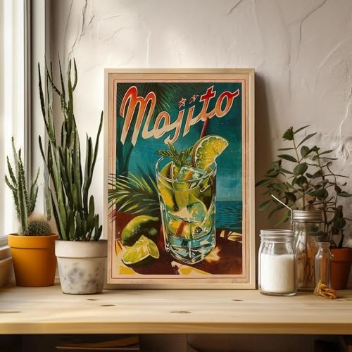 Retro Cocktail Diamond Art Kits for Adults, Mojito Diamond Painting Kit Adults for Beginners, Round 5D DIY Dimond art,Full Drill Painting Kit Art and Crafts for Adults Home Wall Decor【11.8x15.7inch】