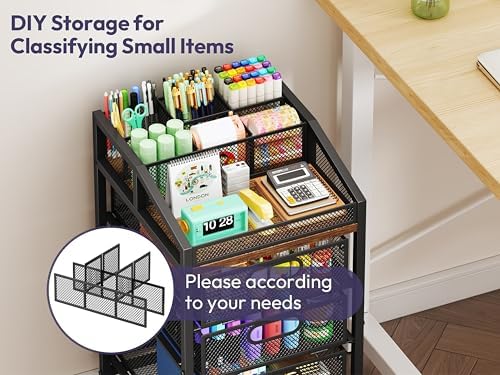 SWTYMIKI Rolling Utility Cart with Drawers - Under Desk Storage Cart with DIY Divider & Lockable Wheels, Multi-Functional Craft Art Supply Organizer for Office, Vanity, Craft Room & Studio Black