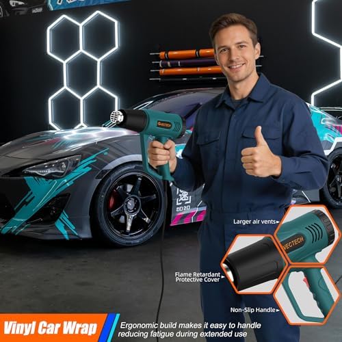Digital Heat Gun with LCD Display, 100°C-650°C Adjustable Temperature Control, Hot Air Gun Power Tool with 10FT Long Cord & 4 Nozzles for Stripping Paint, Shrink Wrap, PVC, Epoxy Resin