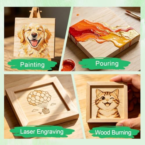 ESRICH 4x4 Inch Wood Panels, 9 Pack Square Craft Wood Canvas Boards, Blank Unfinished Wooden Art Board for DIY Art Creations Such as Painting, Acrylic Pouring, Resin, Burning, Collage, etc.