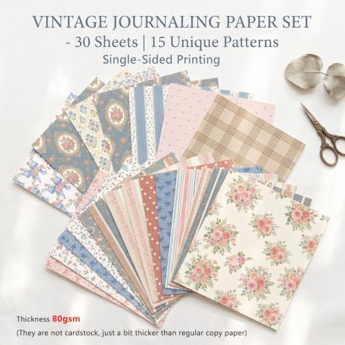 Scrapbook Paper Supplies, 30 Sheets 7.9x5.5 Inch Vintage Stripe Style Scrapbooking Supplies,Single-Sided Origami Decoupage Paper for DIY Crafts, Card Making, Art Journaling