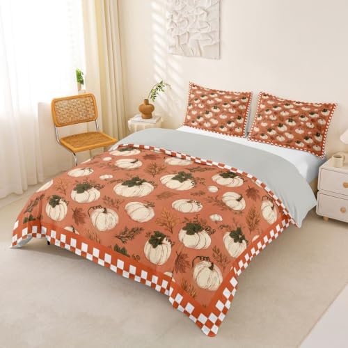Erosebridal Fall Pumpkin Duvet Cover King Size Autumn Leaf Bedding Set for Adults Teens Women Orange Thanksgiving Comforter Cover Harvest Bedclothes Room Decor