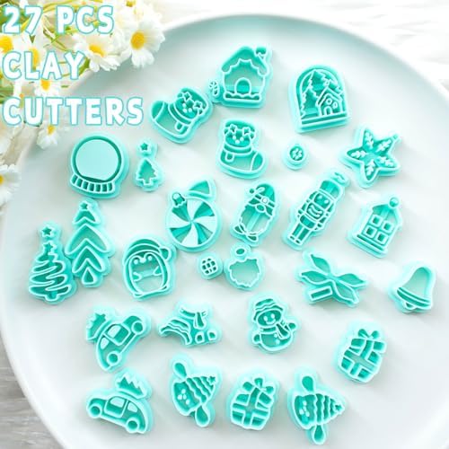 Tainsky 27 Shapes Christmas Polymer Clay Cutters, Winter Clay Cutters for Polymer Clay Jewelry Making