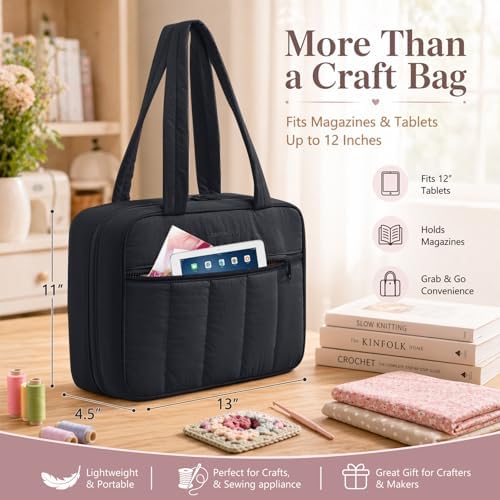 AMOIGEE Sewing Bag Organizer with 17 Clear Pockets and Tool Holders