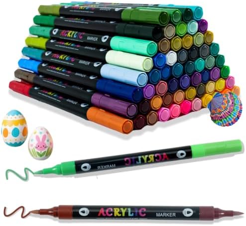 120 Colors Dual Tip Acrylic Paint Marker Pens Set, Multifunctional Acrylic Tips with Laser Pen Body, Professional Acrylic Paint Pens for Wood, Canvas, Rock Painting, Glass, DIY Crafts Art Supplies
