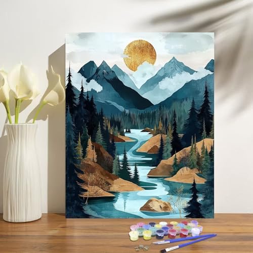 Mountain Paint by Numbers Kit for Adults Beginner Landscape Oil Painting Kit Adult Paint by Number Kits on Canvas Sunset DIY Painting for Beginners Art by Numbers for Gifts Home Wall Decor 16x20 Inch