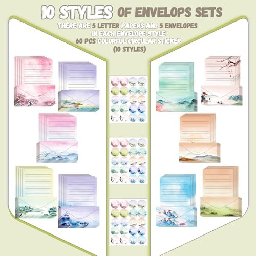 TaoBary 160 Pcs Ink Painting Stationery Paper and Envelopes Set, 8.5 x 11''