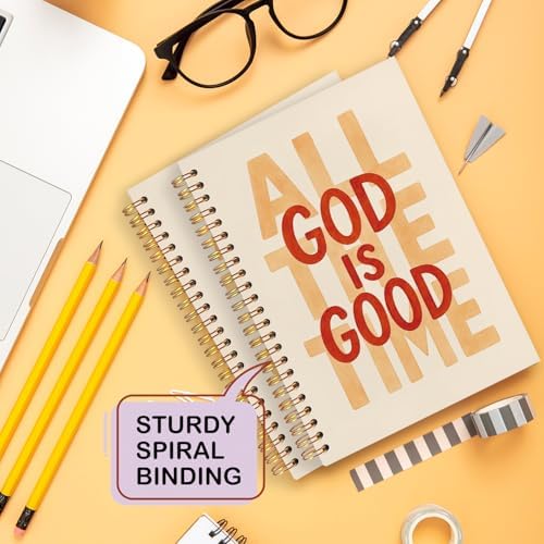 Yhtrg God Is Good Christian Spiral Hardcover Notebook, Cream and Burnt Orange Inspirational Writing Journal, Religious Faith Prayer Notebook for Bible Study Daily Journaling, 5.5x8.3