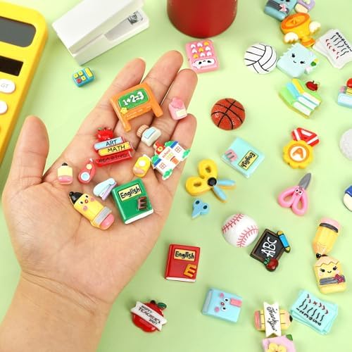 60Pcs Back to School Flatback Charms,Pencil Book Resin Craft Charms