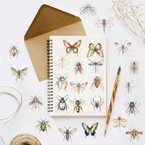 50pcs Nature Insect Stickers for Teen Water Bottle, Transparent Realistic Bug Sticker, Waterproof PET Decals for Bumper, Laptop, Skateboard, Luggage, Phone, Bicycle
