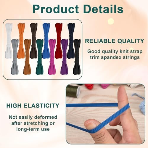 Airisoer Elastic Bands for Sewing 12 Rolls 1/4" x 4.4 Yards, Dark Colors