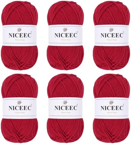 NICEEC 300g Soft Assorted Colors Yarn 100% Acrylic 870yds -Red51#