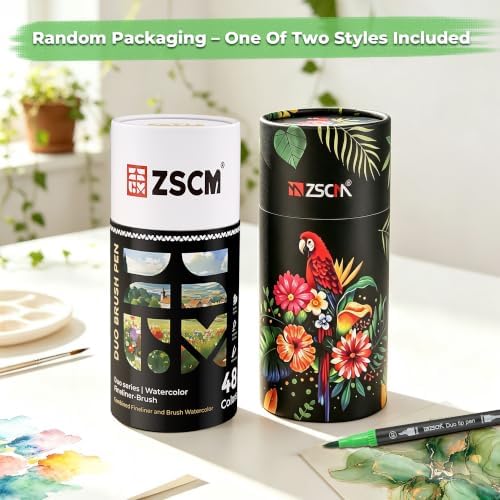 ZSCM 48 Colors Markers for Adult Coloring Books No Bleeding - Duo Tip Pens | Fine & Brush Coloring Marker for Adult Calligraphy, Illustration, Cards Drawing, Note taking Lettering, Journaling