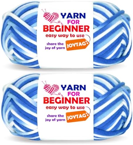 2 * 50g Rainbow Beginner Crochet Yarn for Crocheting and Knitting Multicolor Cotton Crochet Yarn for Beginners(Blue Tone)