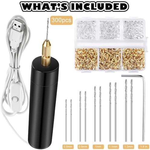 Lanties 312 Pcs Electric Resin Drill Set for Casting Resin Molds | 300 Gold Silver Eye Screws, 10 Twist Drills Bits (0.8 to 1.2mm), Electric Drill with Wrench Hex Pin Vise for DIY Craft Making