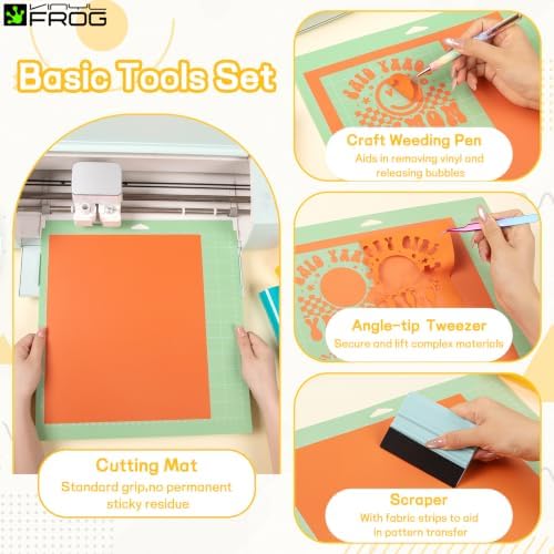 VINYL FROG 30PCS Heat Transfer Vinyl Bundle with Tools – 20 Sheets PU Iron on Vinyl + 5 Metallic HTV, 12"x12" HTV Starter Kit Scraper, Weeding Pen, Tweezers, Cutting Mat, Teflon for DIY T-Shirts