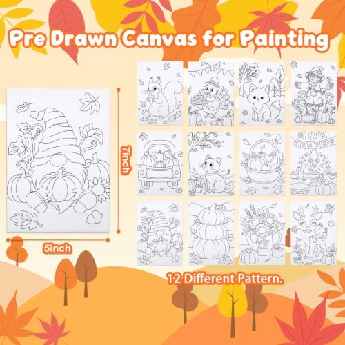 Louise Maelys 12 Pack 5x7 Inch Fall Pre Drawn Canvas to Paint for Kids Art