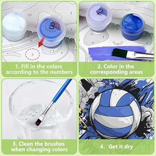 Reivworl Volleyball Paint by Numbers Kit for Kids with Frame 8×8 inch