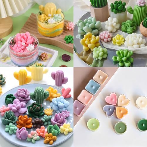 EuTengHao Succulent Resin Mold 3D Silicone Plant Flower Mold with Candle Cups Candle Wicks for Epoxy Resin Wax Clay Casting Home Decor, Garden Crafts, DIY Art Projects
