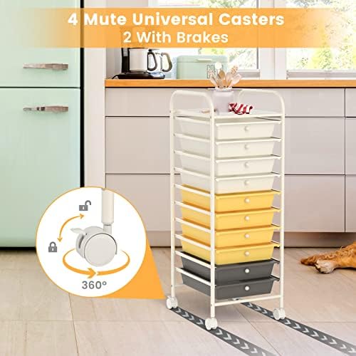 COSTWAY 10-Drawer Rolling Storage Cart, Utility Mobile Trolley