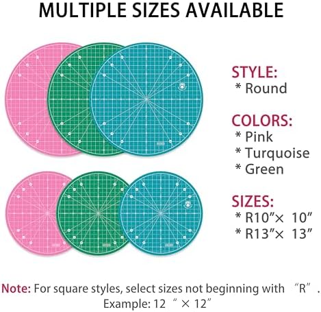 Headley Tools 13"x13" Round Rotating Cutting Mat, Self Healing Mat with 360-Degree Rotation & Anti-Slip Base, Sewing Board Cutting Mat Perfect for Fabric Quilting Leather Hobby Project, Turquoise