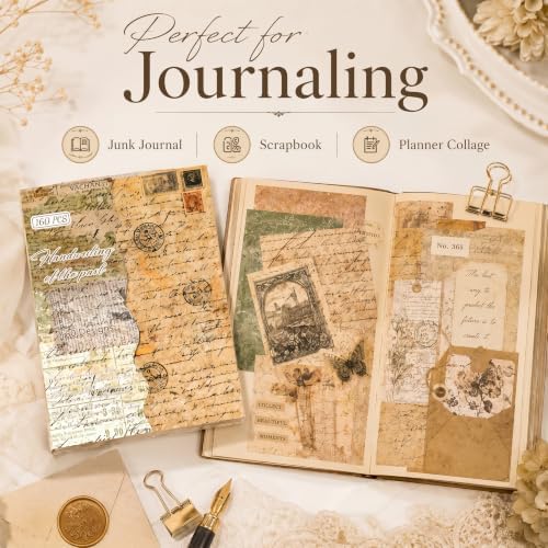 160 Sheets Vintage Scrapbook Paper Pack, Lightweight Decorative Paper Unique Designs, Junk Journal Supplies for Scrapbooking, Journaling, Decoupage, Collage, Card Making and DIY Crafts