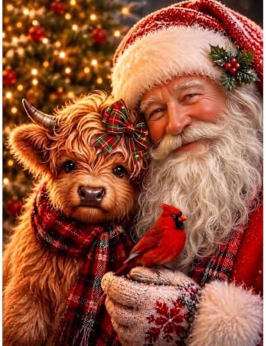 Christmas Diamond Art Kits for Adults, Santa with Cow Diamond Painting