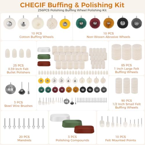 256PCS Buffing & Polishing Kit, 1/8" Shank Rotary Tool Accessories