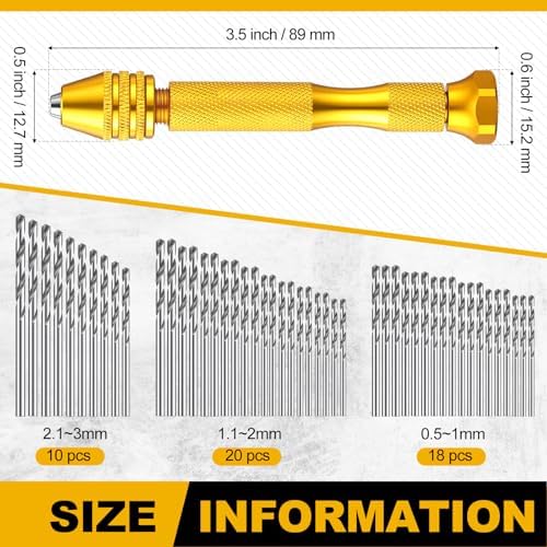 Zhehao 59 Pcs Hand Drill Bits Set Micro Drill Bit Set for Crafts, Gold
