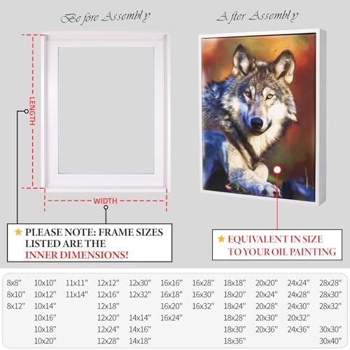 Floating Frames for Canvas, Wood-Look Frames for 1.25" Thick Canvas Paintings, Floater Frame Kit Available in 50 Sizes and 4 Colors for Room Wall Decor and Art Decor (16x30inch White, 1-Pack)
