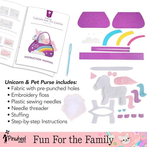 Pinwheel Crafts Flower Origami & Unicorn Purse Sewing Kit Bundle – Creative Arts & Crafts Set for Kids Ages 6+ – Includes 100 Origami Sheets, Decorative Accessories, Pre-Cut Felt Pieces, Embroidery Fl