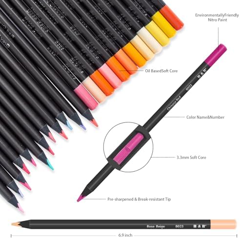 H & B 120-Color Colored Pencils Set with Mandala Coloring Sheets, Eraser, Sharpener - Soft Oil-Based CoresArt Supplies Drawing Kit for Adults, Kids, and Beginners