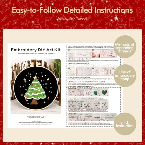 wtisan Christmas Embroidery Kit, Cross Stitch Kits for Beginners, Needlepoint with All Tools & Instructions, Stamped Hand Embroidery Starter Kit for Holiday Crafts & Xmas Home Decor, W16