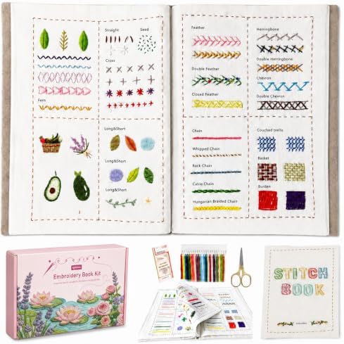 spicssa Beginner Embroidery Stitch Book Kit, 79 Stitches, Video Tutorials